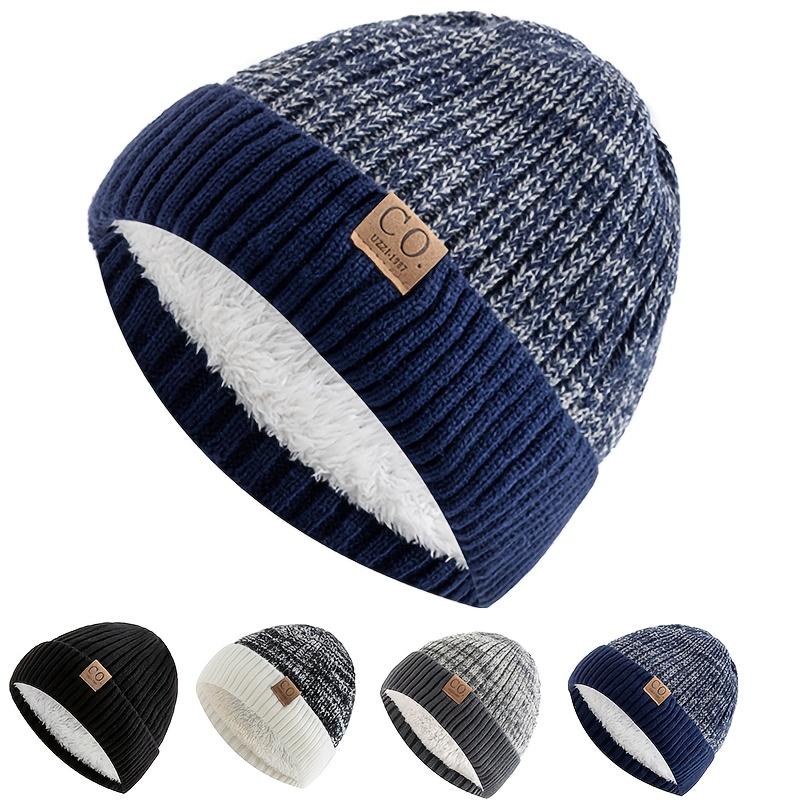 Embroidered Acrylic Beanie with Fleece Lining Unisex Winter Warm Skull Cap Casual Style Knit Hat for Outdoor Sports Events