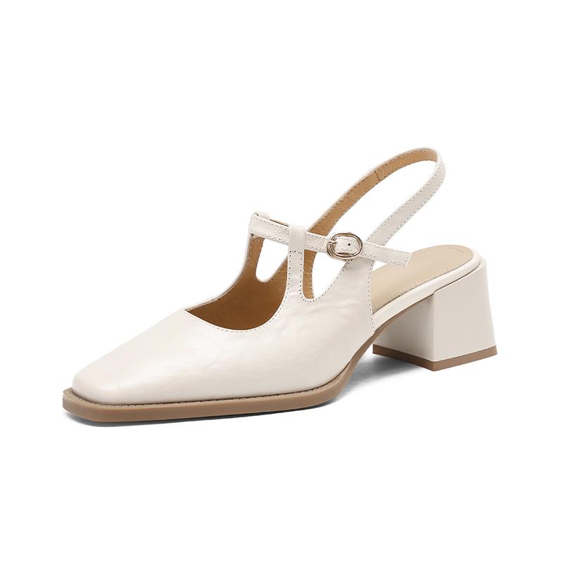 Fashion 2025 New Top Quality Genuine Leather Women Sandals Vintage T-Strap Square Toe Thick Heels Shoes Woman Summer Office Ladies Pumps