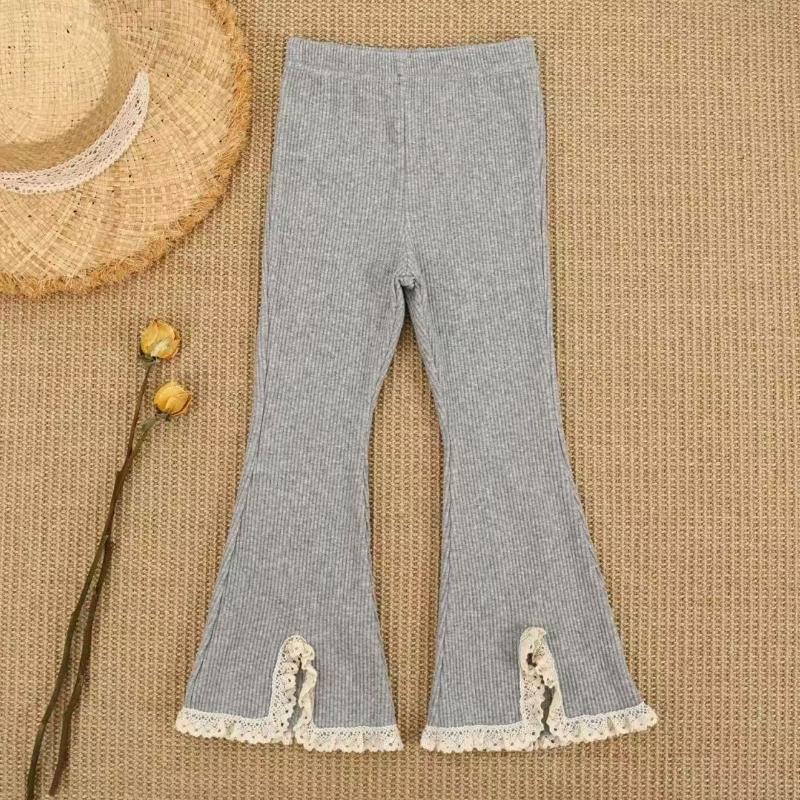 Girl's Flared Pants for Spring Autumn New Fashionable Girls Clothing Korean Version Solid Color Lace Split Trousers