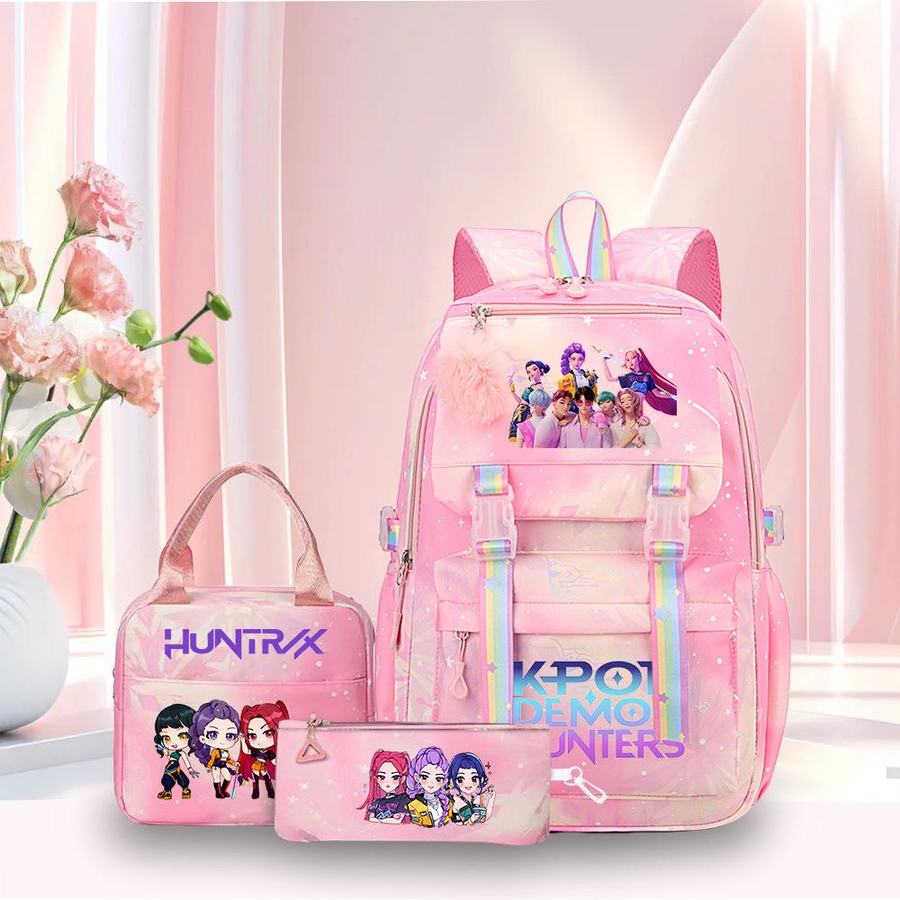 3 Peças/conjunto Mochila Fofa Estampada de Anime Kpop Bolsa de Viagem de Grande Capacidade para Adolescente Menina Menino Mochila Escolar Presente para Criança Rucksack