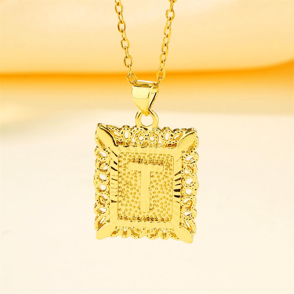 26-Letter Stainless Steel Necklace with Copper Pendant - European & American Fashion for Men