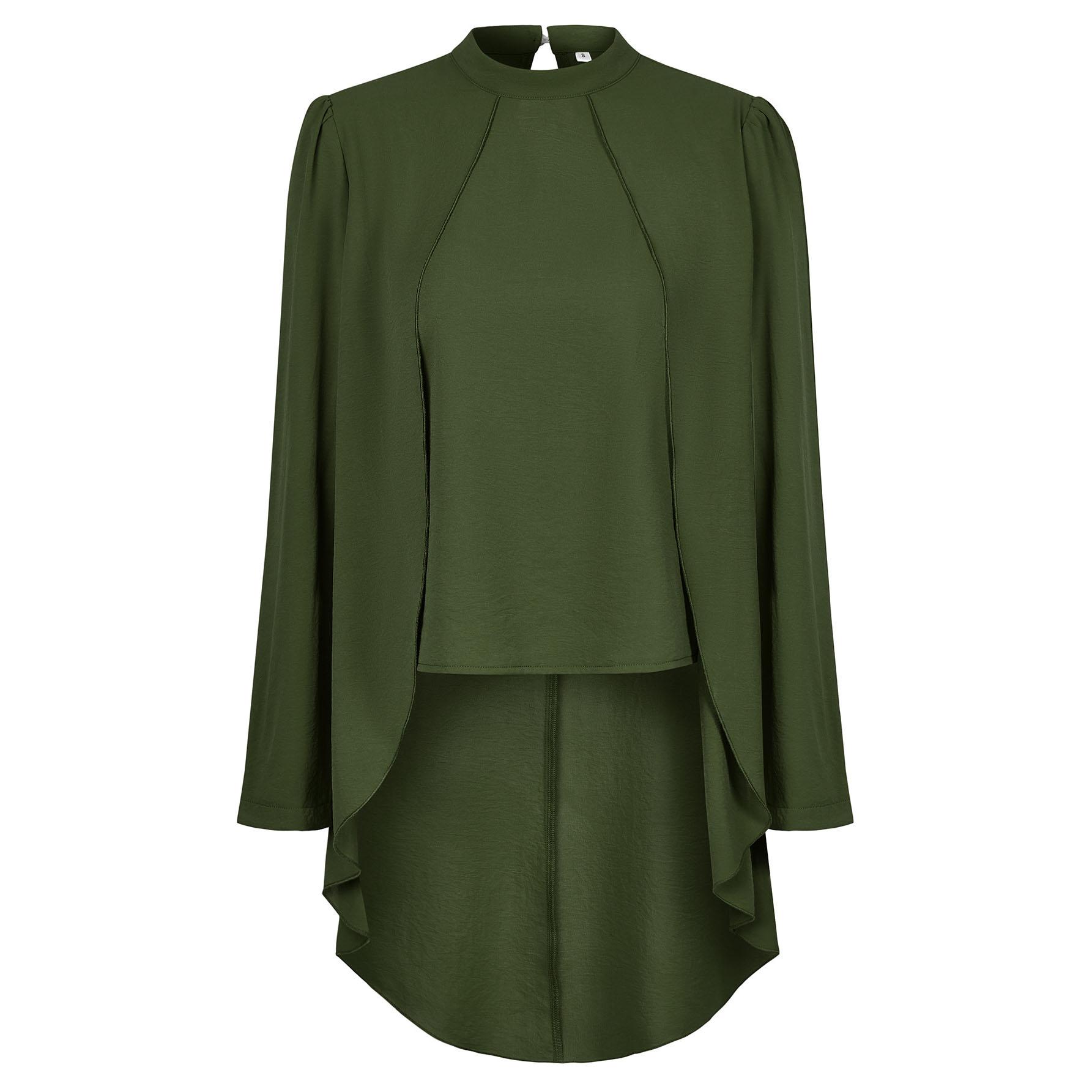 Повседневная женская модная однотонная рубашка с высоким воротником и длинными рукавами — фото 9