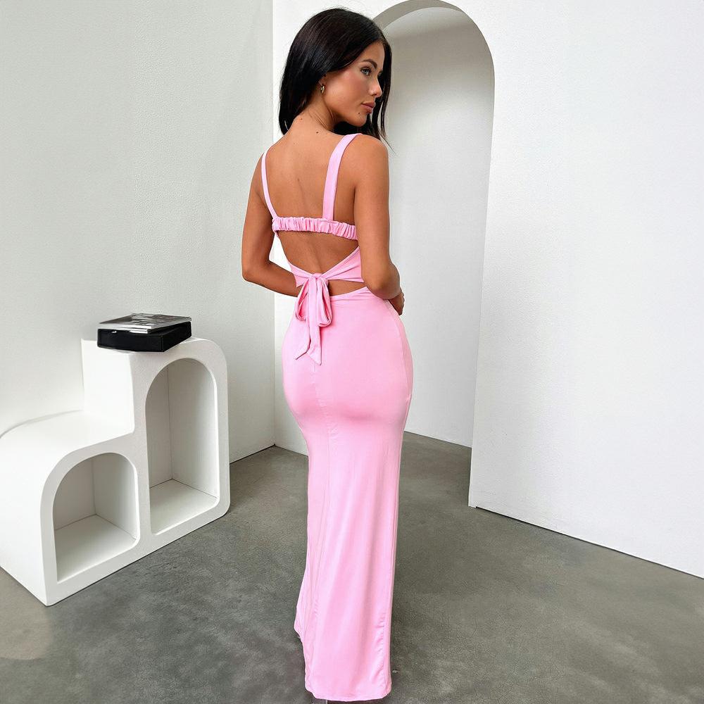 New slim temperament sexy sleeveless halter suspender split hip wrap women's dress