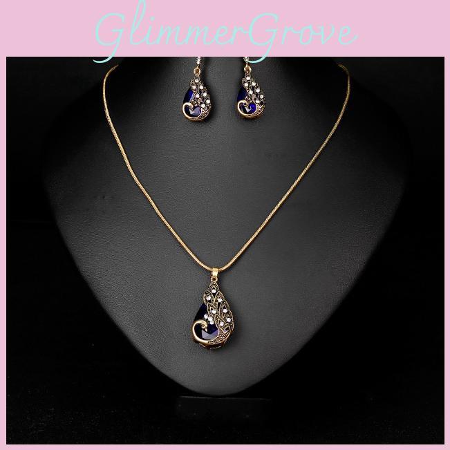 Exquisite European Vintage Peacock Jewelry Set Stunning Gemstone Necklace And Earrings