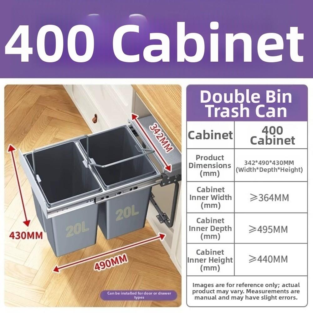 30/40L Kitchen Embedded Trash Bin Large Capacity Pull-Out Tray Under Sink Trash Can With Lid Drawer-Type Trash Can Space Saving