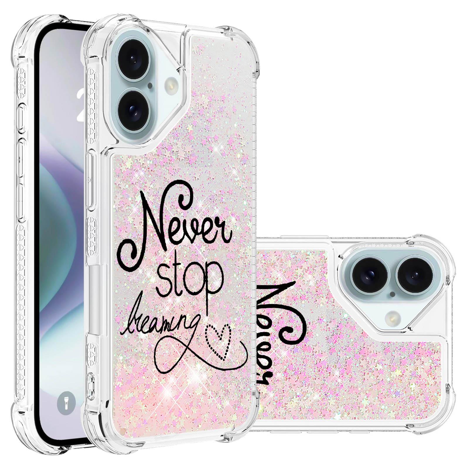 

For iPhone 16 TPU Case with Quicksand and Pattern Printed Black+White Puppy
