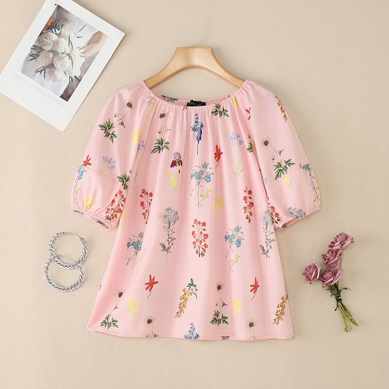 ZANZEA Damska letnia bluzka z okrągłym dekoltem, z krótkim rękawem, z nadrukiem