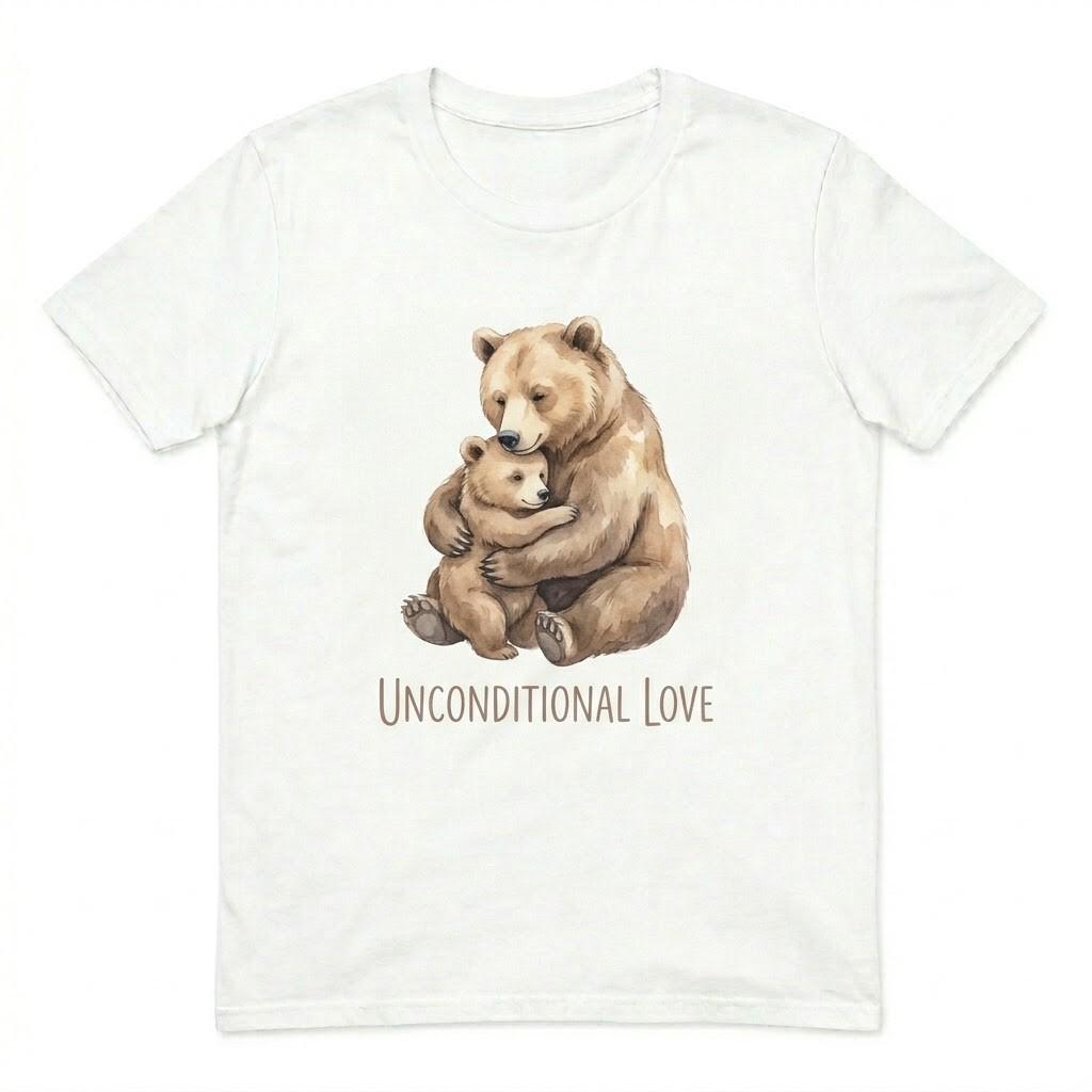Mother/Father Bear Cub Hugging Shirt Unconditional Love Graphic Tee Unisex T-Shirt L