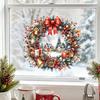 Indoor Outdoor Holiday Ornaments Watercolor Christmas Wreath Static Window Cling, Reusable Xmas Sticker with Red Bow Seasonal Home Decor Winter
