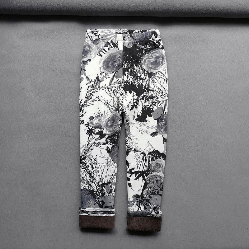 Autumn Winter Print Flowers Thick Warm Kids Toddler Baby Girls Leggings Children's Pants