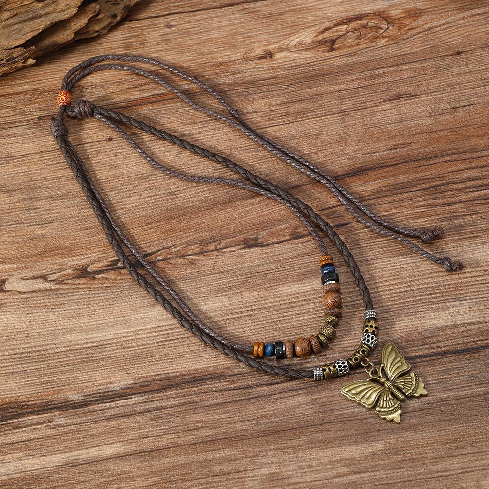 Retro Leather Butterfly Necklace for Men & Women: Handwoven, Multi-layer Design for Everyday Wear