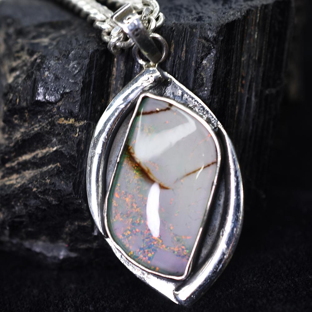 Natural Opal Pendant Monarch 53 ct Fancy 925 Sterling Silver October Birthstone for Gem Collections