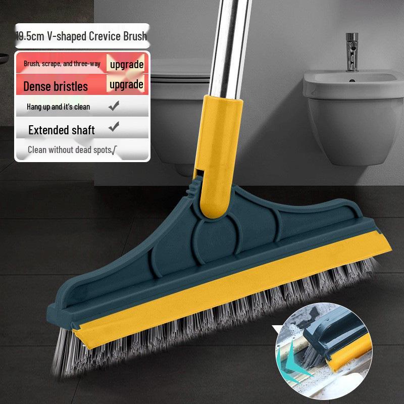 Hard Bristle Grout & Tile Brush with Squeegee for Bathroom & Toilet Cleaning