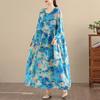 DIMANAF New 2025 Women Plus Size Spring Long Dress Loose Basic Vintage Oversize Long Sleeve Maxi Floral
