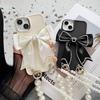 For Apple 16 Promax Solid Color Silicone Phone Case for IPhone 14 Bow 15 Pearl Hand Chain Cross Body