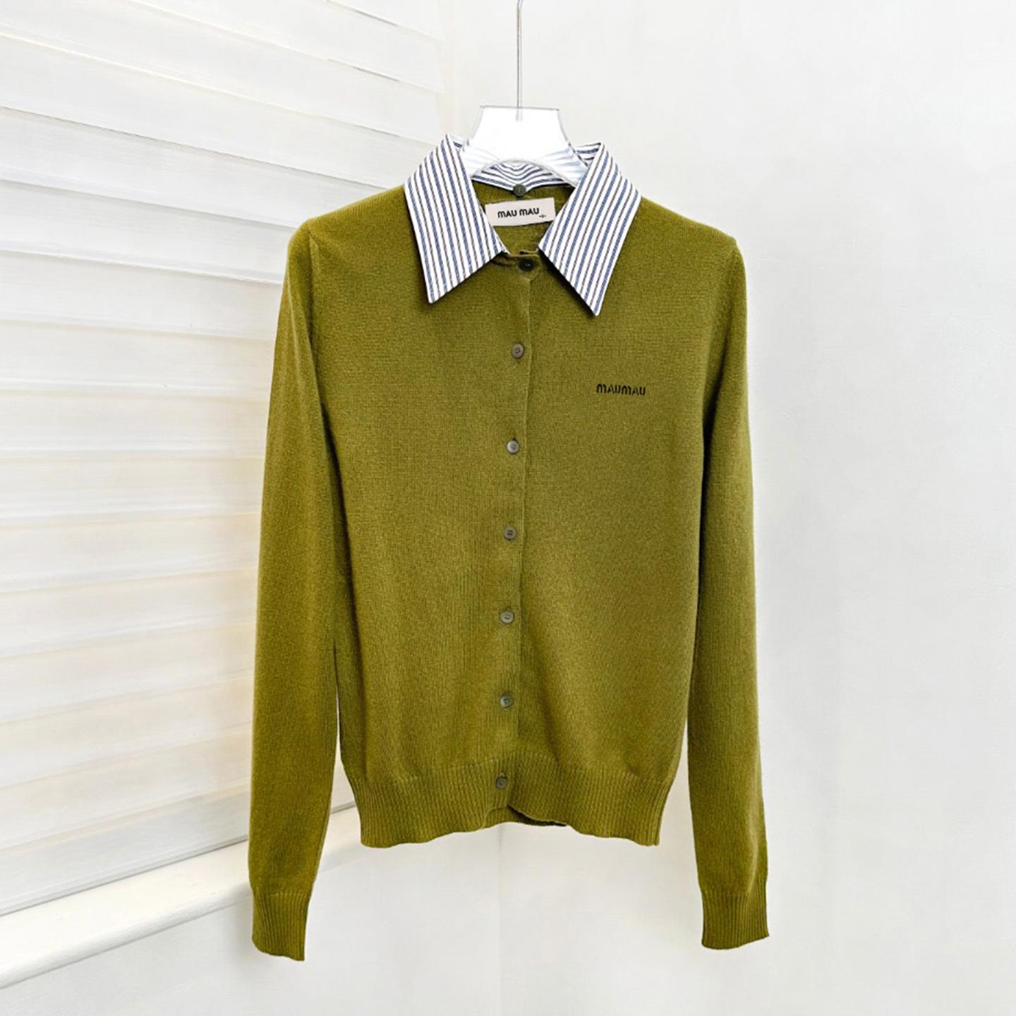 Shenzhen Nanyou high-end women s clothing 2026 autumn new French college style letter embroidered knitted cardigan top women S зелёный