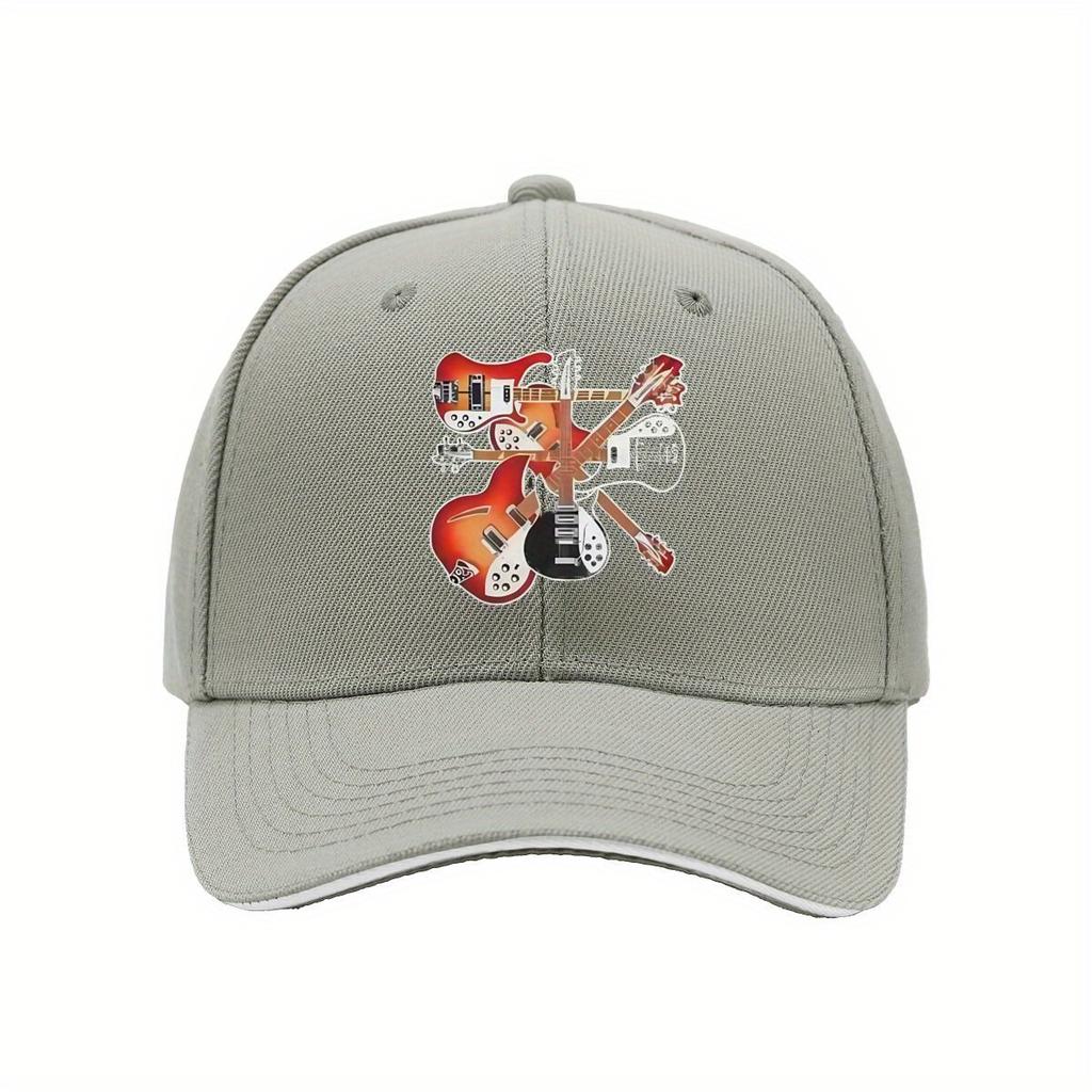 Electric Guitar Collage Print Baseball Cap Adjustable Polyester Casual Snapback Hat for Adults