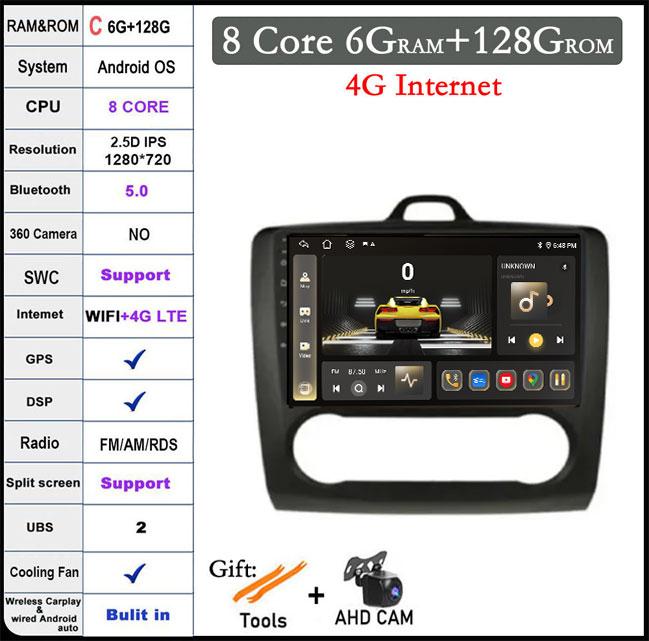 9 Inch For Ford Focus 2 3 MK2 MK3 2004-2011 DSP Android 14 Car Radio Multimedia Video Player Navigation Stereo GPS