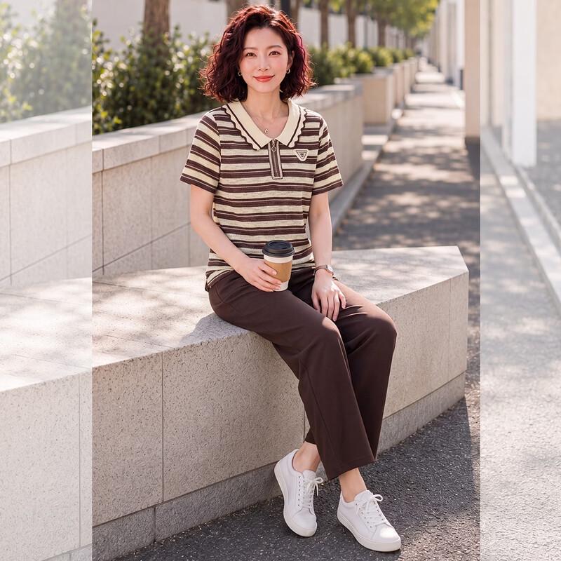 Women's Striped Loose T-shirt Set