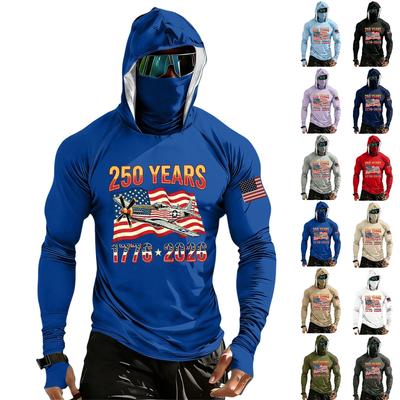 Men's Casual Raglan Sleeve Hoodie Long Sleeve Sun Protection Shirt Lightweight Breathable Outdoor Sports Top with Hood and Face Cover