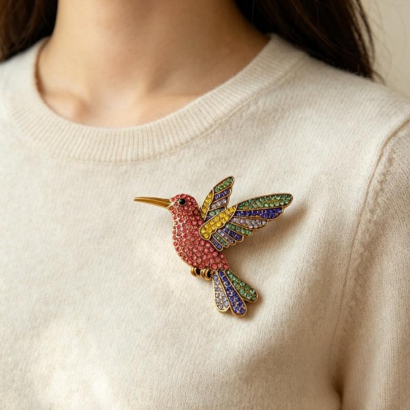 Sparkling Rhinestone Hummingbird Brooch Shiny Multicolor Design Ideal For Daily Wear Party Jewelry Gift For Women