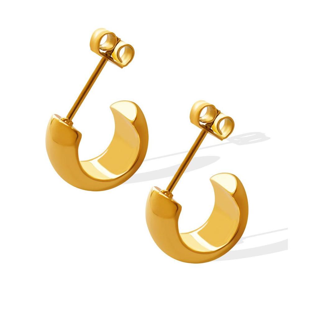 European C-Shaped Semi-Circular Earrings, 18K Gold-Plated Stainless Steel, Personalized Design for Women
