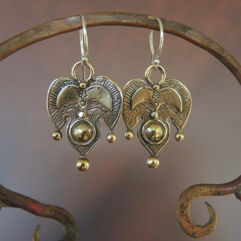

Винтажные серьги-подвески из металла медного цвета с геометрическим цветочным узором для женщин, этнические оригинальные серьги