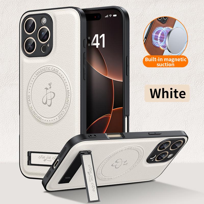 Magnetic Stand Holder PU Leather Phone Case For Magsafe iPhone 16 16E 15 14 13 12 11 Pro XS Max Wireless Charging Logo Cover