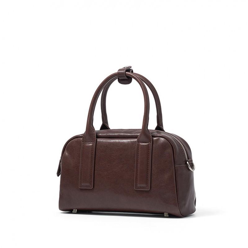 Genuine Leather Women's Bag New Bowling Cross-border Crystal Vegetable Tanned Cowhide Boston All-match Portable Cross-body