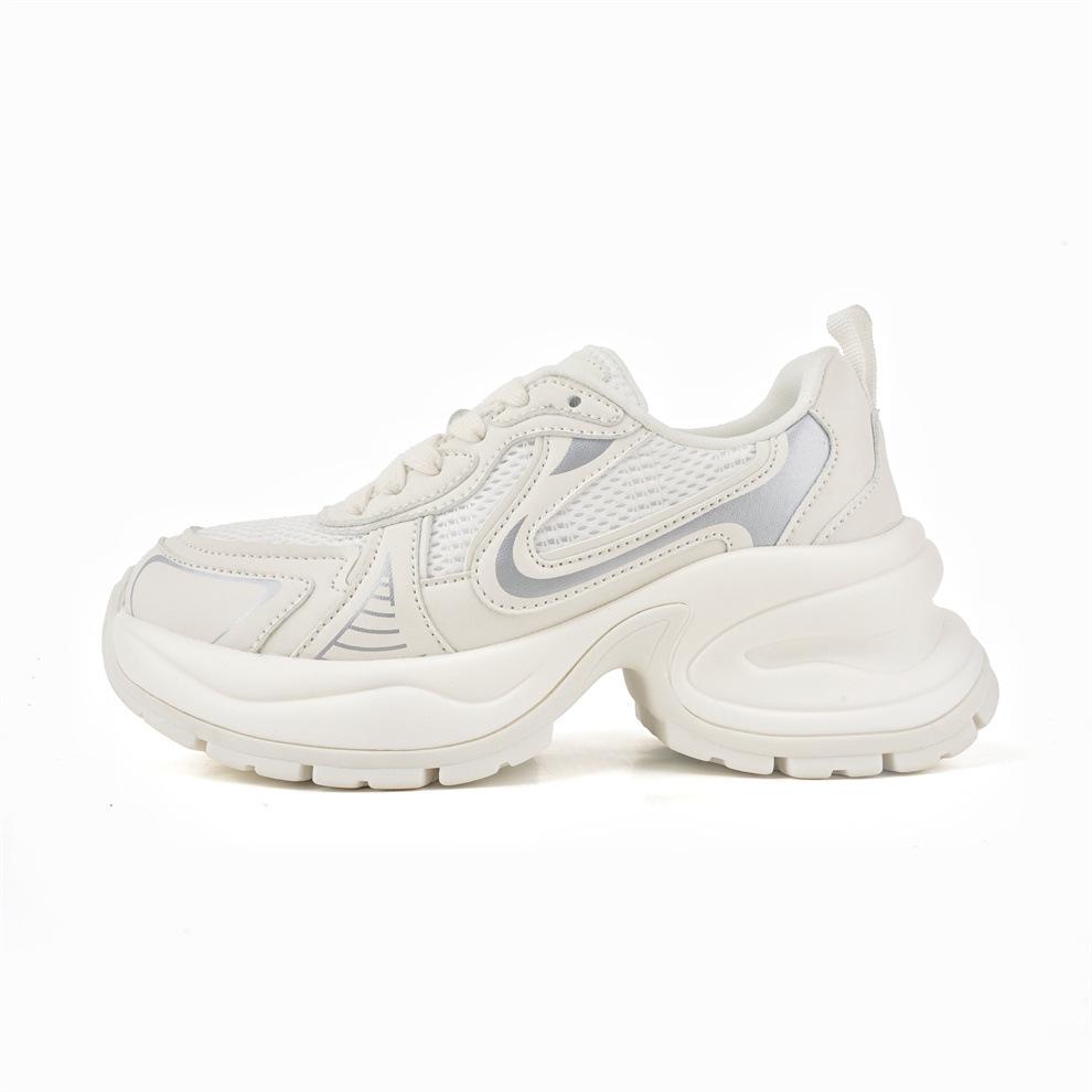 High Version Leather Silver Platform Dad Shoes Women's New Versatile Height Increase Cm Sports and Leisure Shoes