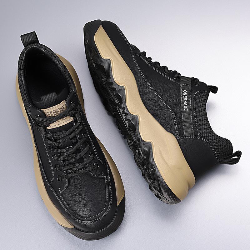 New Men Leather Casual Shoes Soft Sole Lace-up Sneakers Lightweight Treking Footwear Outdoor Male Hiking Shoes Non-Slip Trainers