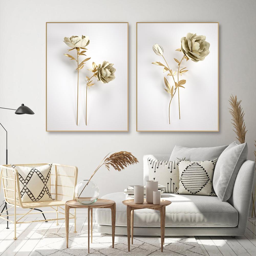 Modern Visual Wall Art Canvas Painting Nordic Golden Flower Posters And Prints Pictures Home Decor