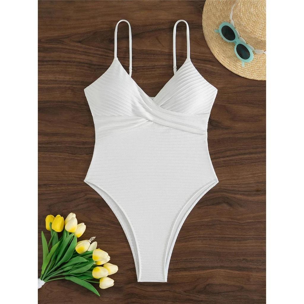 Sexy New Ribbed V Neck Wrinkled High Cut Women Swimwear One Piece Swimsuit Female Monokini Padded Bather Bathing Suit Swim