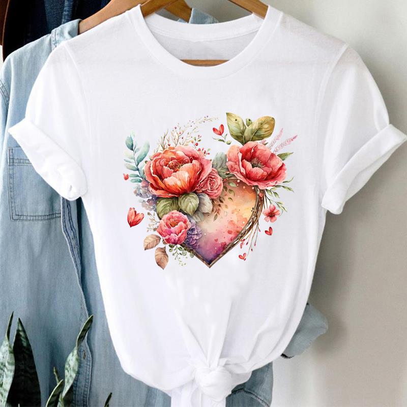 (Asian Size) Printed Clothing Top Fashion Short Sleeve T-shirts Women vintage butterfly flower Graphic Tee Lady Female Casual T Shirt Tees