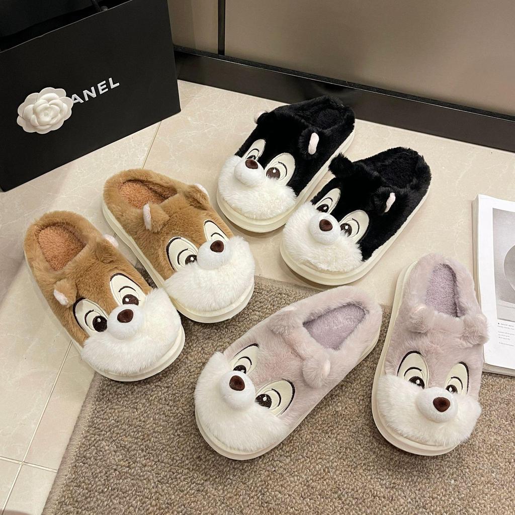 Winter Cartoon Squirrel Cotton Slippers - Fashionable Home Slippers for Students