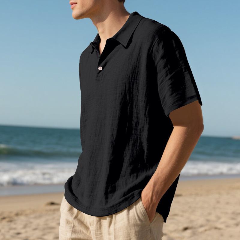 European American Summer Men's Casual Cotton Linen Polo Shirt