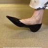 Cowhide Version~ 2025 New French Black Pointed Thick Heel Single Shoes Women's Shallow Mouth Medium Heel Women's Shoes Commuter Work Shoes