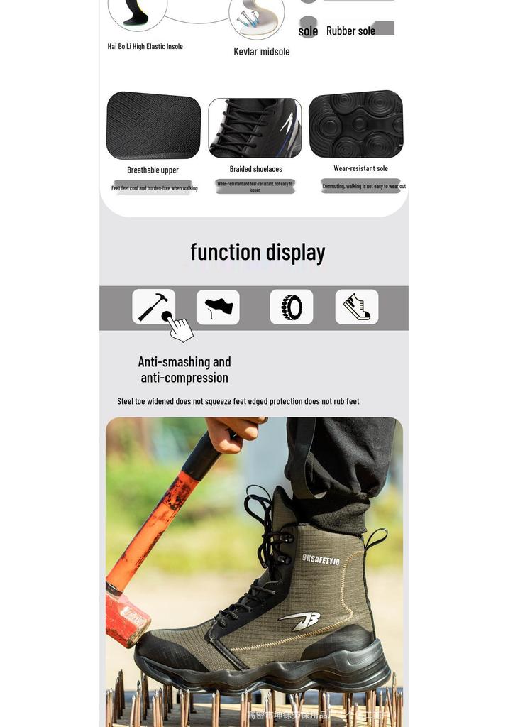Men's Lightweight Anti-Smash, Anti-Puncture Safety Boots - Comfortable, Breathable, Soft Sole for Long Wear