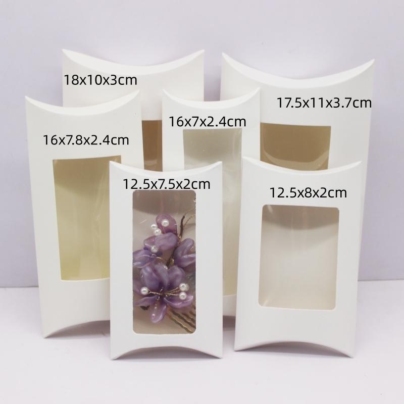 DIY Blank Paper Gift Box .Mutli Size Pillow Gift Box with Clear Pvc Window,kraft/white/black Paper Window Box for Gift 10pcs