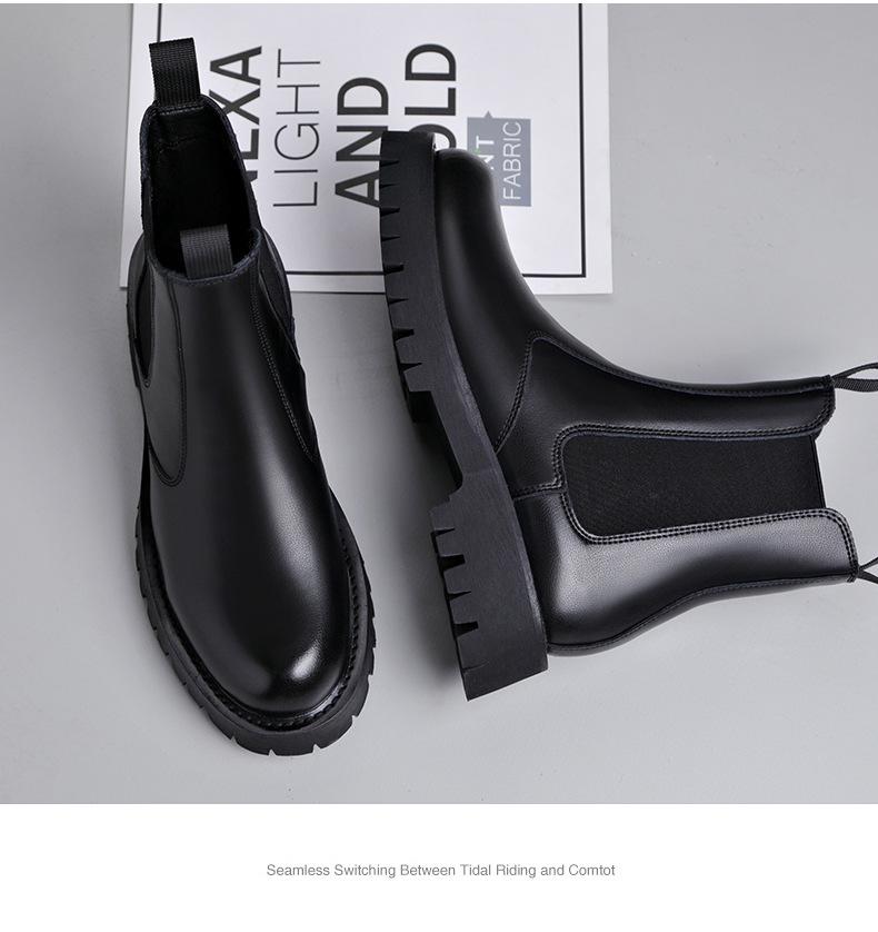 Trendy Men's Elastic Sock-Fit Chunky Sole Boots, Round Toe High-Top Martin Style, Inspired by Xiaohongshu Live Broadcast.