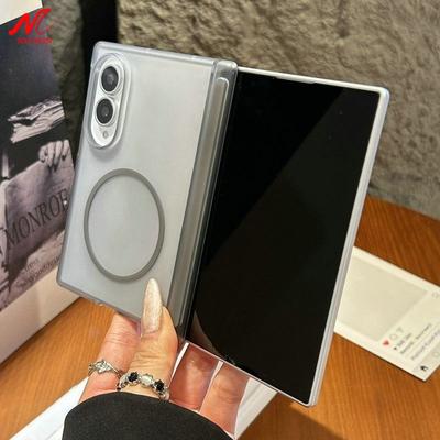 Luxury for Magsafe Translucent Hinge Protection Back Case for Samsung Galaxy Z Fold 8 Wide ZFold 8 Fold8 Matte Hard Slim Cover
