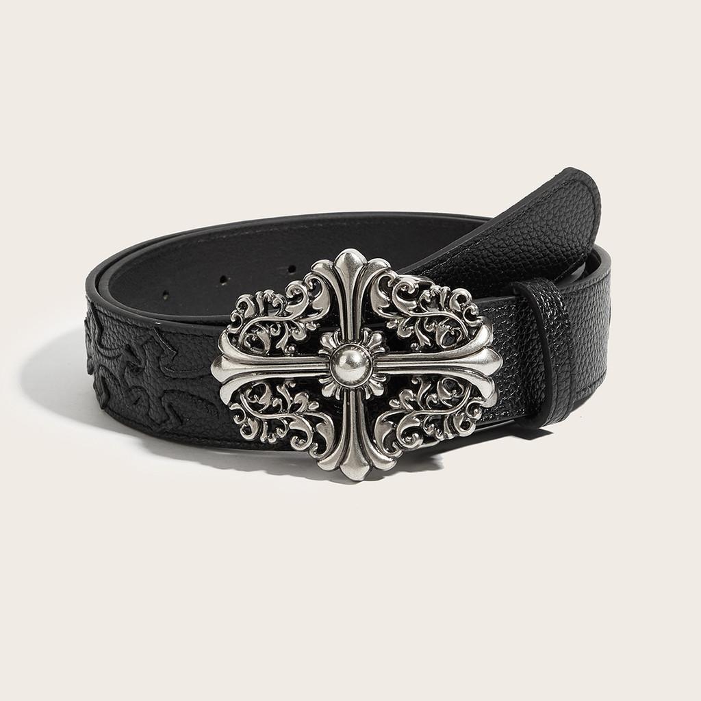 Punk Mens Cross Flower Designer Belt With Alloy Buckle And Detail Studded