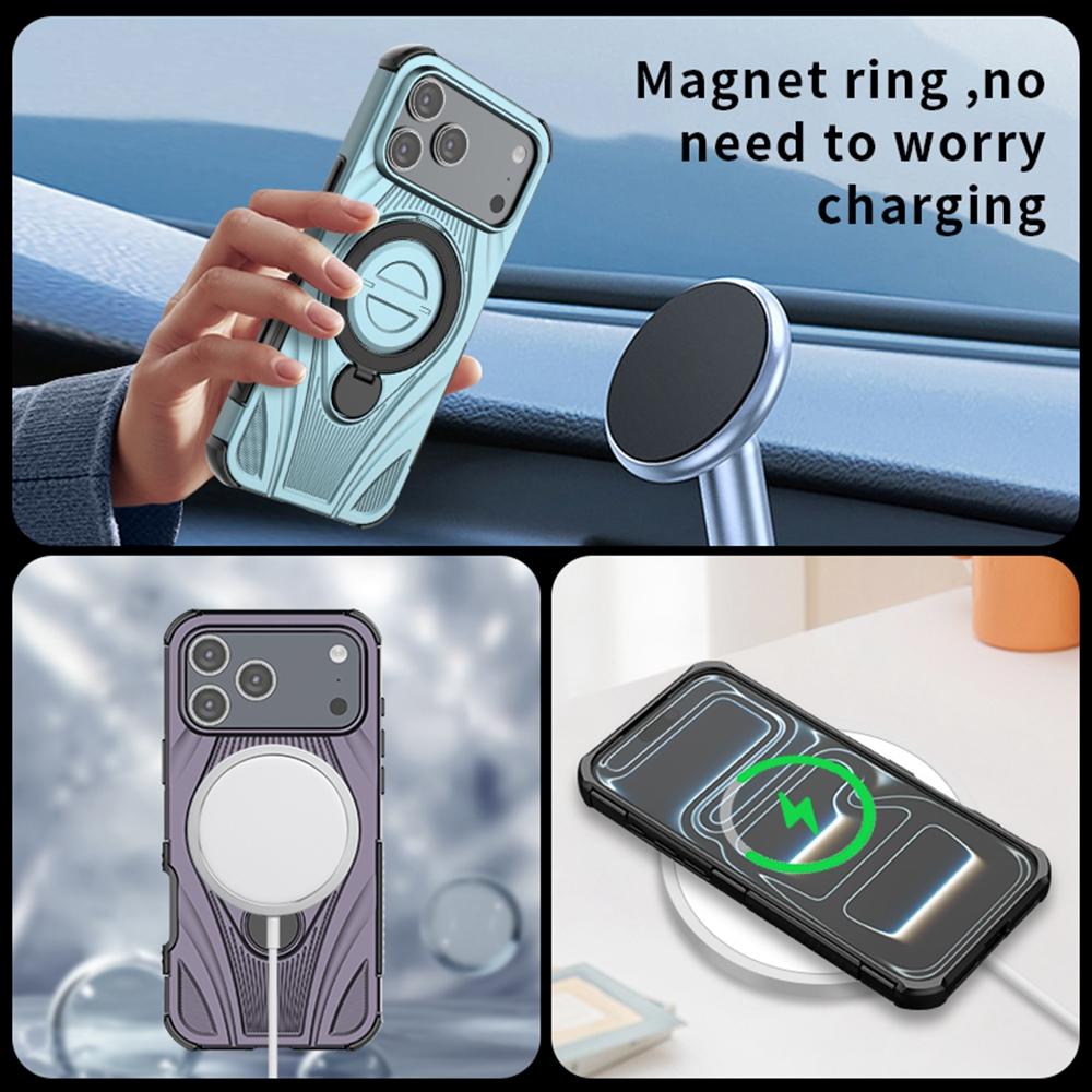 For iPhone 17 Pro Max Magnetic Case Rotating Kickstand TPU PC Shockproof Phone Back Cover