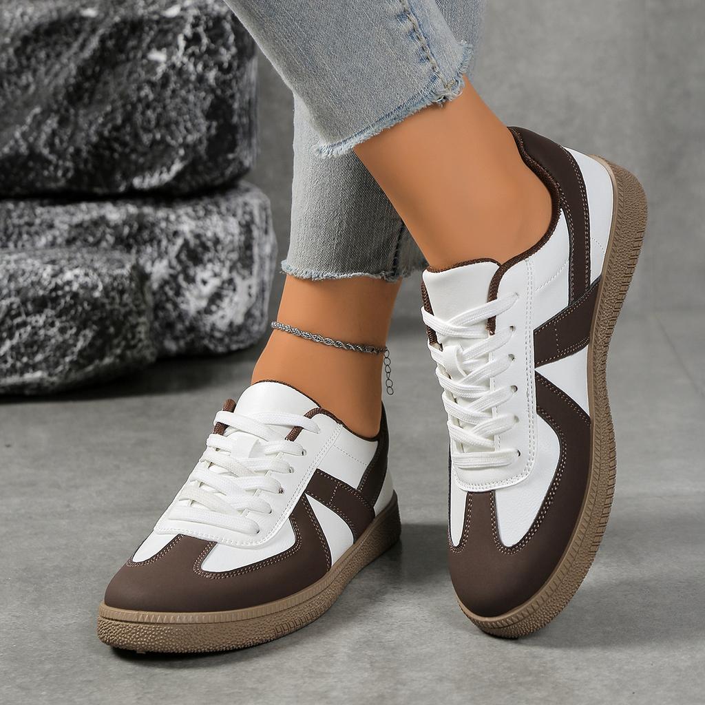 Women's lightweight synthetic fiber sports shoes - lace up, anti slip and wear-resistant sole, comfortable casual shoes