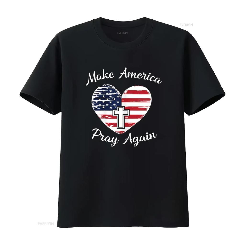 Make America Pray Again Christian USA Heart Distressed T Shirt Vintage Washed Soft Slightly Streetwear Graphic