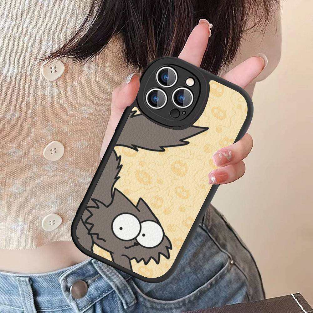 Cute S-Simons Cat Phone Case For IPhone 16 15 14 13 Pro Max 11 12 Plus Leather Silicone Cover