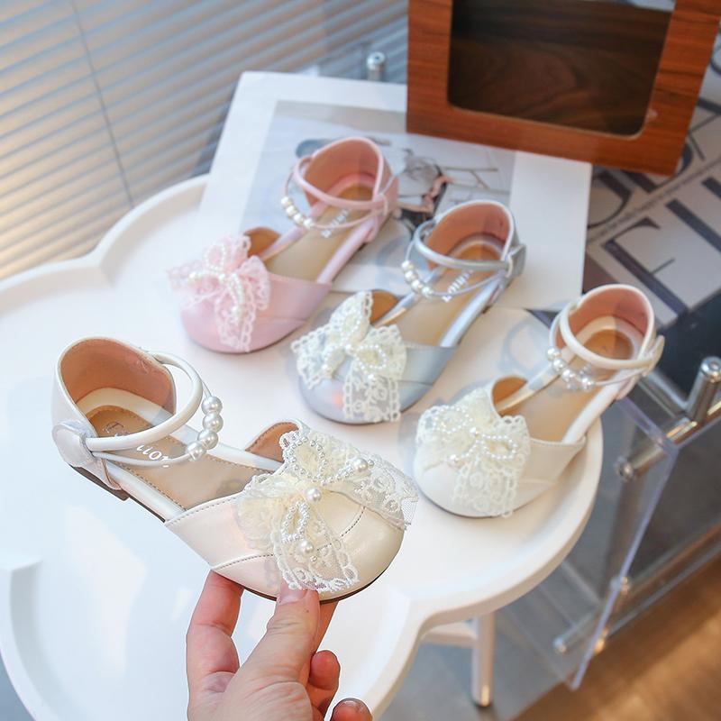 Girls Half Sandals Mesh Lace Bow Kids Princess Shoes Round for Party Wedding 2025 Summer Girls Dance Shoes Round Toes Ins Trendy
