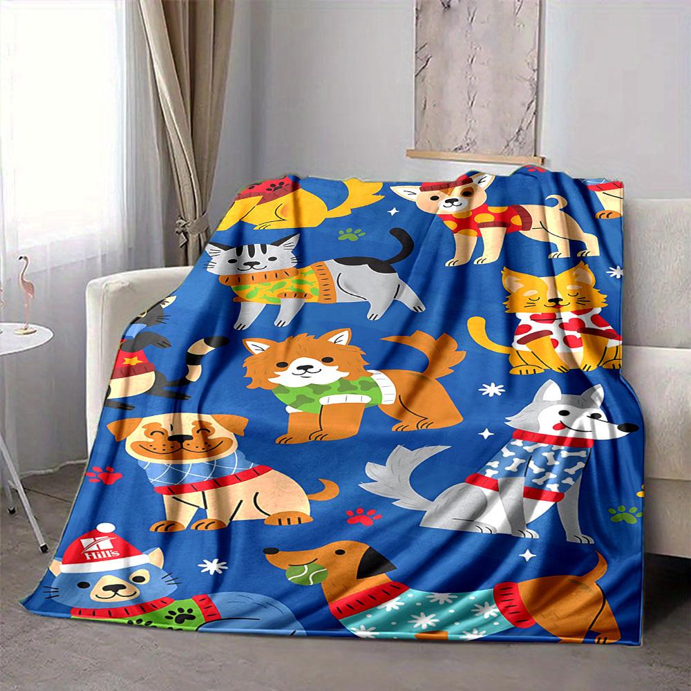 1pc Paw Print Dogs Print Blanket   Lightweight Flannel Throw Blanket For Sofa, Bed, Living Room, Office, Outdoor Travel, Camping 80cmx120cm