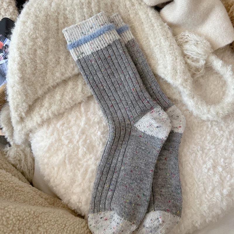 Ladies Winter Plush Warm Striped Wool Mid Barrel Pile Socks