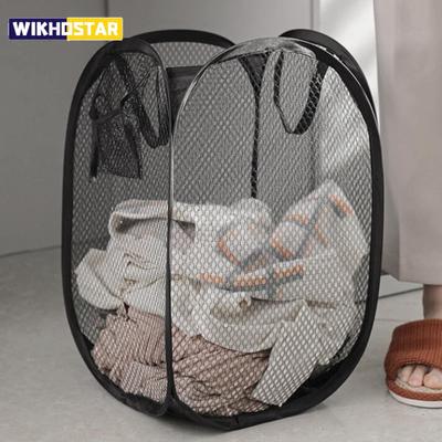 Folding Dirty Laundry Sorting Basket Washing Frame Bathroom Cloth Mesh Storage Bag Frame Bucket Laundry Organizers Storage Pouch